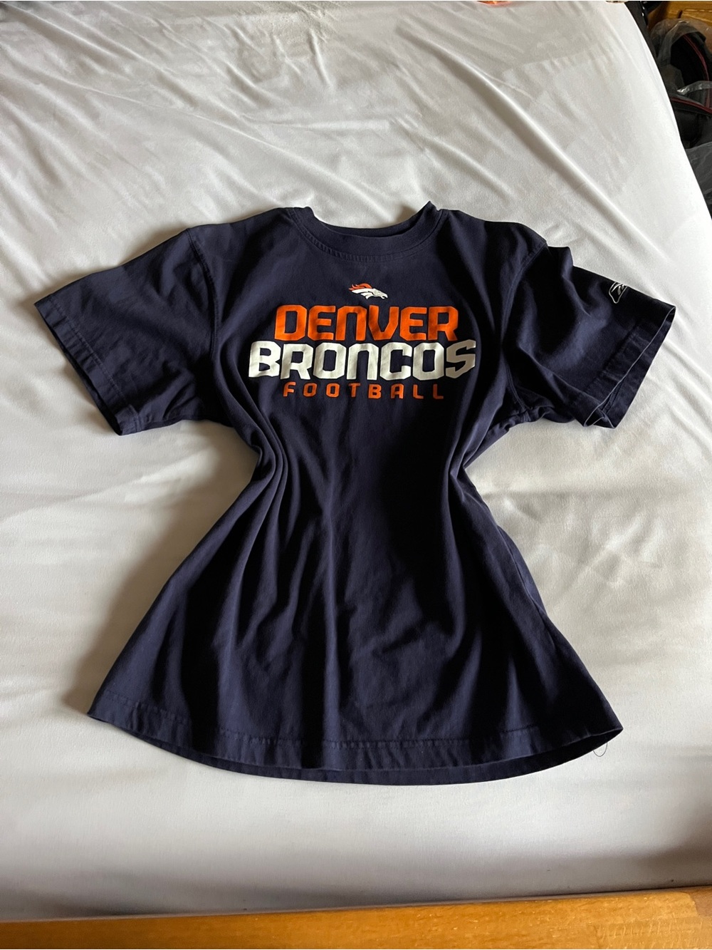 Reebok Navy Denver Broncos Graphic Tee with Orange & White Logo - Women's